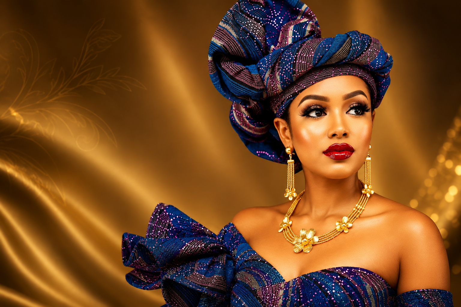 Nigerian model wearing Sophisticat jewelry and a turban